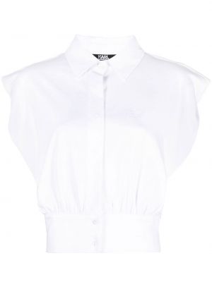 Koszula slim fit bez rękawów bawełniane z poduszkami na ramionach Karl Lagerfeld - biały