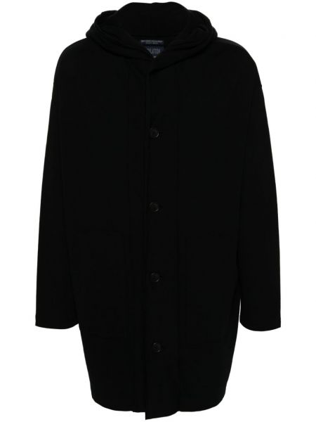 Hætte fleece lige frakke Yohji Yamamoto sort