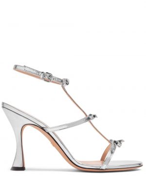 Kožené sandály s mašlí Giambattista Valli stříbrné