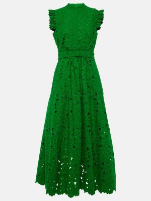 Βαμβακερή μίντι φόρεμα Erdem πράσινο