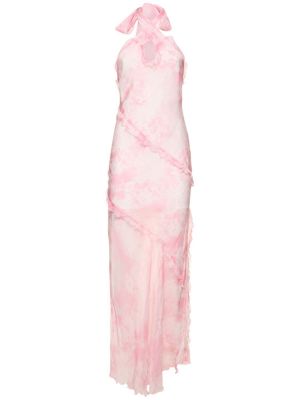 Копринена макси рокля с принт Msgm розово