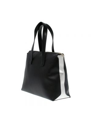 Leder shopper handtasche mit taschen Pollini schwarz