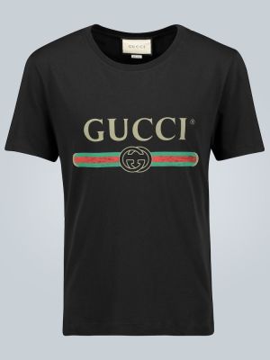 Bavlněné italské tričko s potiskem Gucci - černá