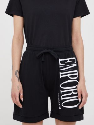 Emporio Armani Underwear pantaloni scurti din bumbac femei, culoarea negru, cu imprimeu, high waist
