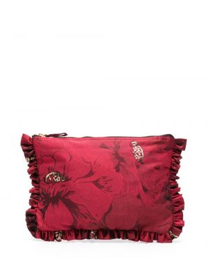 Pisemska torbica s cvetličnim vzorcem s potiskom z volani La Doublej rdeča