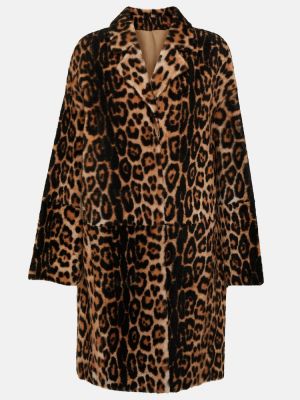 Palton din piele cu imagine cu model leopard Yves Salomon maro
