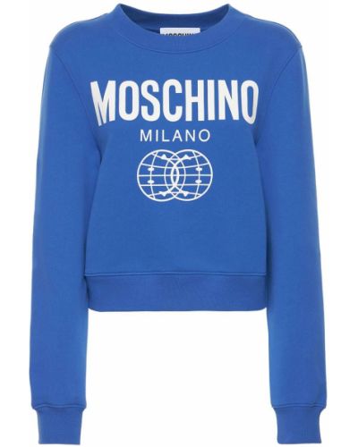 Bavlněná mikina s potiskem Moschino modrá