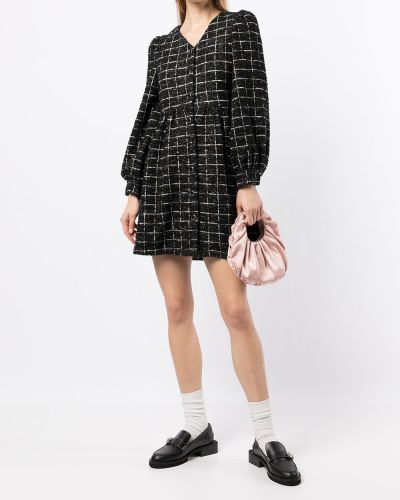 Kostkované mini šaty s potiskem B+ab černé