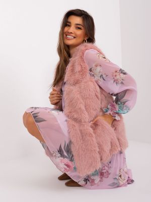 Γούνινο γιλέκο με φερμουάρ με τσέπες Fashionhunters ροζ