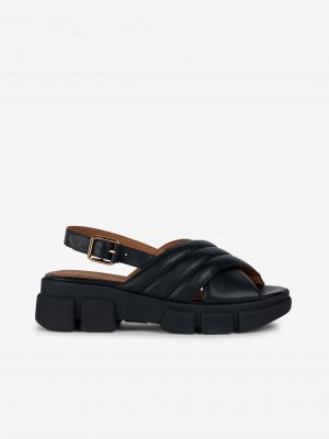 Kožené sandále na platforme Geox čierna