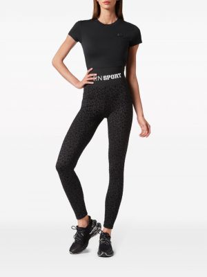 Pantalon de sport en coton à imprimé à imprimé léopard Plein Sport noir