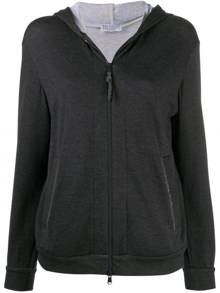 Sudadera con capucha con cremallera manga larga Brunello Cucinelli negro