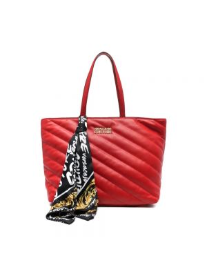 Pikowana shopperka z nadrukiem Versace Jeans Couture czerwona