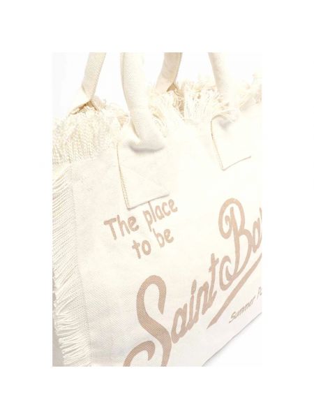 Bolso shopper de algodón con estampado con flecos Mc2 Saint Barth blanco