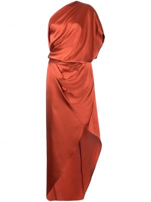 Svilena večerna obleka z draperijo Michelle Mason oranžna