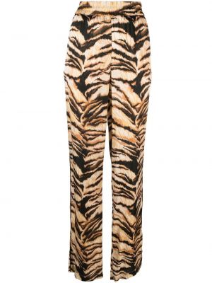 Tigrované rovné nohavice s potlačou Roberto Cavalli čierna