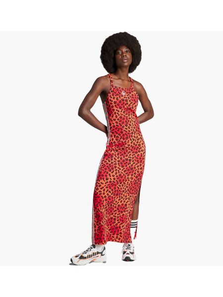 Леопардовое длинное платье в полоску Adidas
