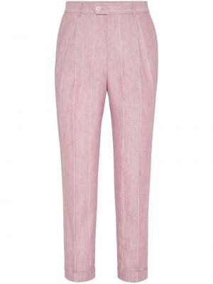 Prugaste lanene chino hlače Brunello Cucinelli ružičasta