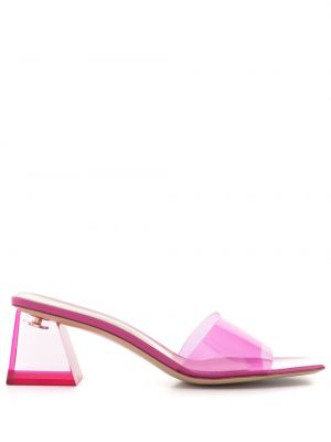 Papuci tip mules transparente cu vârf pătrat Gianvito Rossi roz