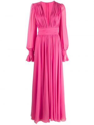 Plisované dlouhé šaty s výstřihem do v Blanca Vita růžové