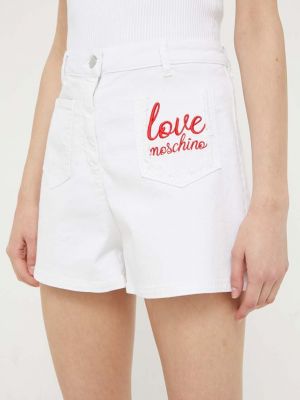 Džínové šortky s vysokým pasem s aplikacemi Love Moschino bílé