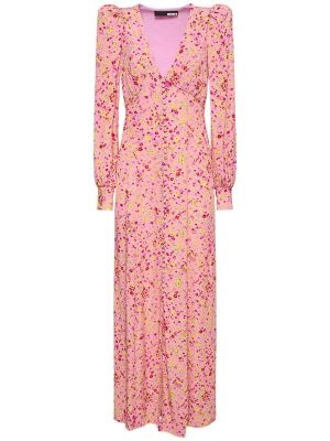 Макси рокля на цветя с принт с v-образно деколте Rotate розово