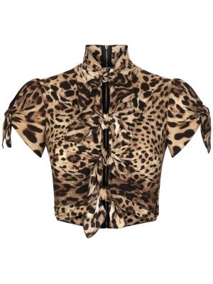 Raštuotas crop top leopardinis Dolce & Gabbana ruda