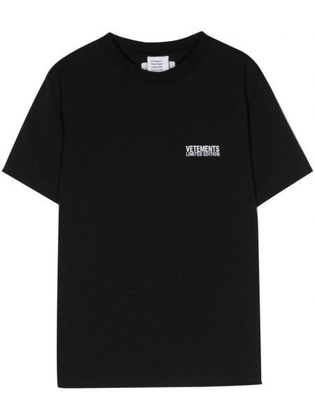 Kokvilnas t-krekls ar izšuvumiem Vetements melns