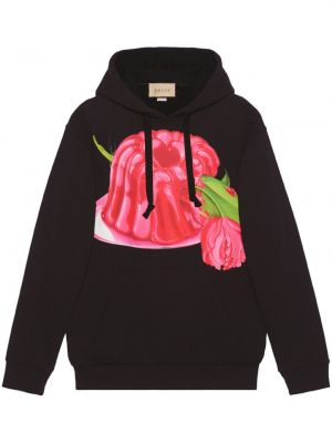 Pamučna hoodie s kapuljačom s printom Gucci crna