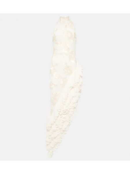 Rochie lunga cu model floral Rotate alb
