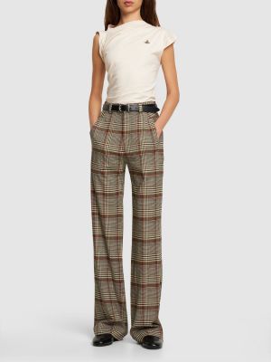 Ravne hlače z visokim pasom s karirastim vzorcem Vivienne Westwood