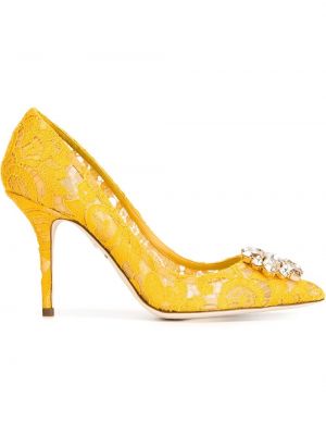 Полуотворени обувки с дантела Dolce & Gabbana жълто