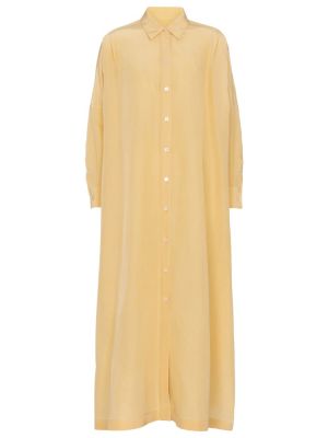 Pamučna svilena midi haljina Jil Sander žuta