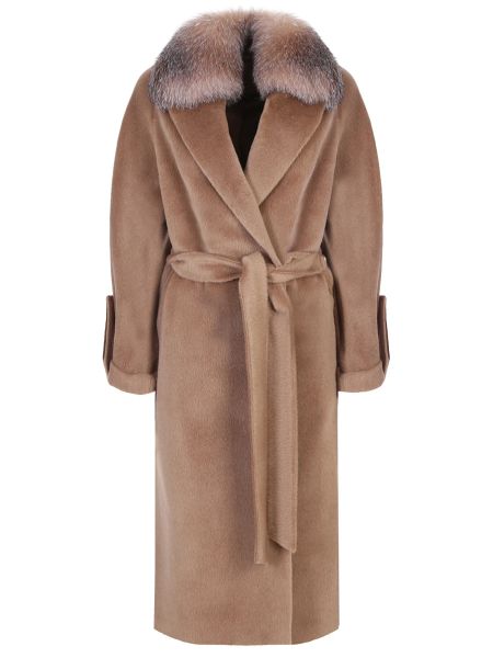 Бежевое пальто с мехом из альпаки Elisabetta
