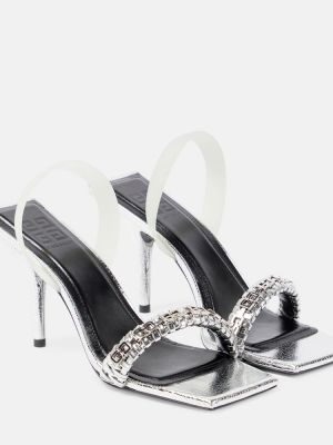 Sandały skórzane plecione Givenchy srebrne
