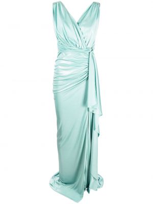 Вечерна рокля с v-образно деколте с драперии Rhea Costa зелено