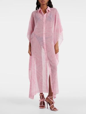 Robe longue en soie à imprimé Versace rose