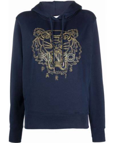 Pamučna hoodie s kapuljačom s vezom Kenzo plava