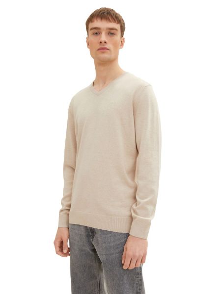 Пуловер с v-образным вырезом Tom Tailor бежевый