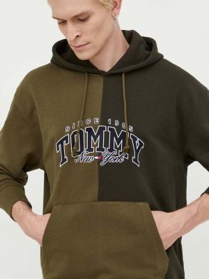 Pamučna hoodie s kapuljačom Tommy Jeans zelena