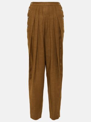 Pantalones rectos de lana de lino Loro Piana marrón