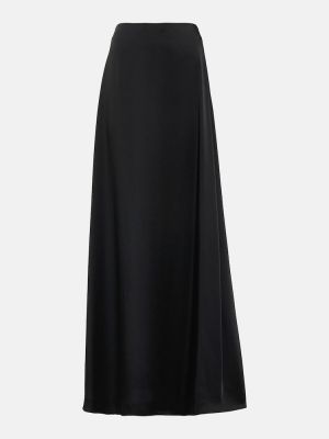 Saténové dlouhá sukně s vysokým pasem Saint Laurent černé
