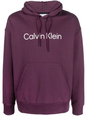 Bombažna jopa s kapuco s potiskom Calvin Klein vijolična