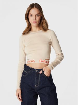 Sweter slim fit Calvin Klein Jeans beżowy