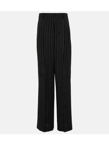 Шерстяные широкие брюки с высокой талией Ami Paris черные