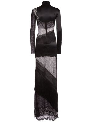 Satynowa sukienka długa koronkowa Tom Ford czarna