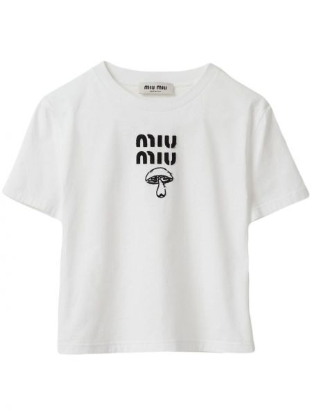 Памучна тениска бродирана Miu Miu