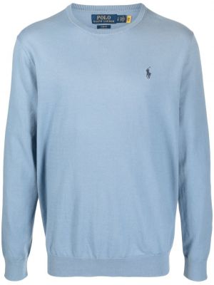 Kožený kašmírový sveter s výšivkou Polo Ralph Lauren modrá