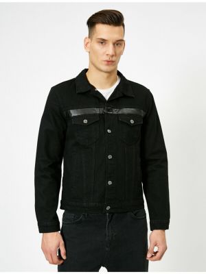 Кожаная джинсовая куртка из искусственной кожи Koton черная