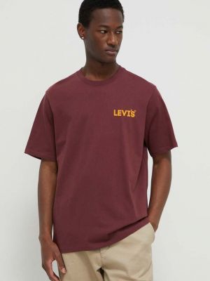 Koszulka bawełniana z nadrukiem Levi's bordowa